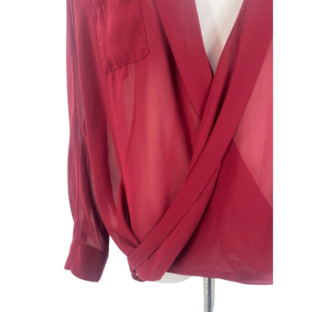 Vintage Romeo & Juliet Couture Silk Blend Burgundy Draped Surplice Sheer Blouse - Picture 5 of 16